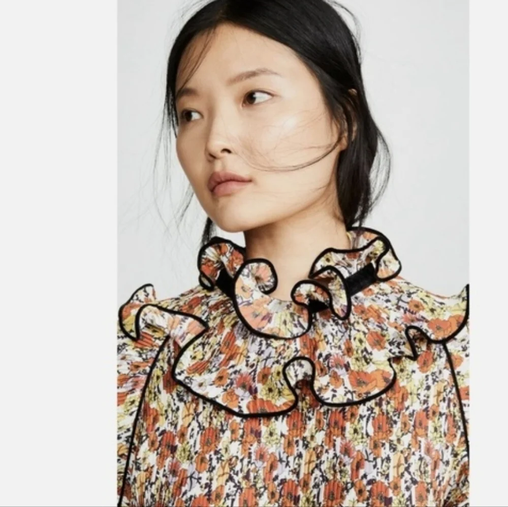 Tory Burch Runway Orange, Yellow and Purple Floral Dress Fabric